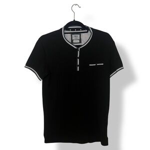 Men’s Black Button Up Shirt White Accents Large